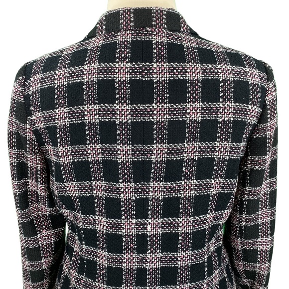 Requirements Petite Classic Black and Pink Plaid Tweed Jacket - Picture 9 of 14